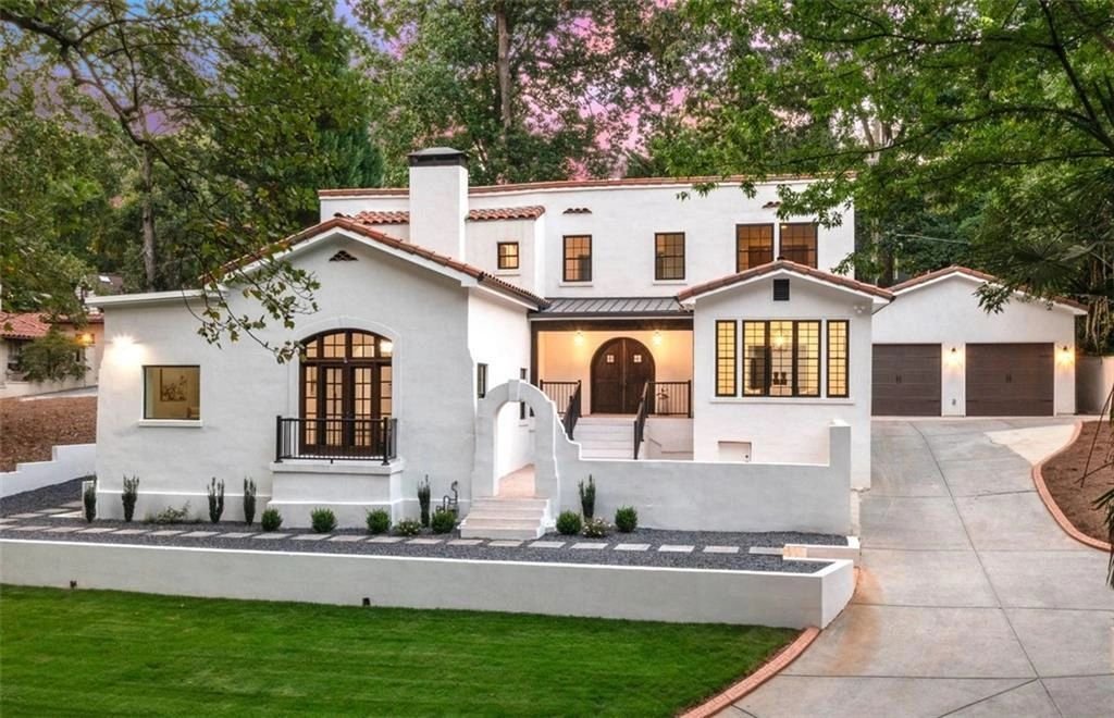Modern residential home exterior at golden hour